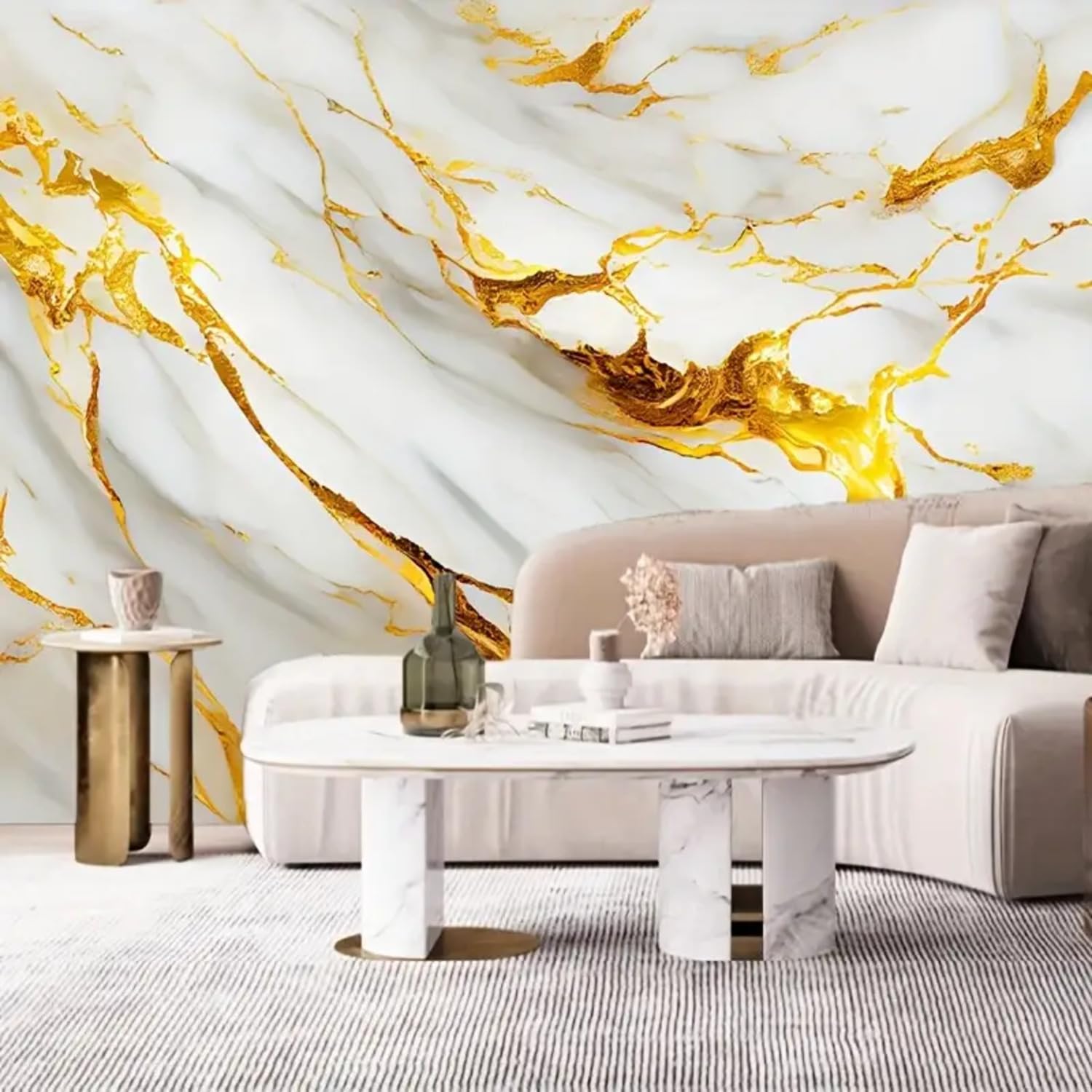 PE Foam Wallpaper Marble WallPanels Sheet White Gold - Image 4