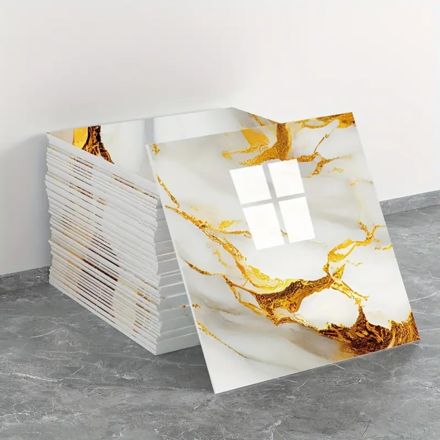 PE Foam Wallpaper Marble WallPanels Sheet White Gold