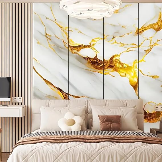 PE Foam Wallpaper Marble WallPanels Sheet White Gold - Image 6